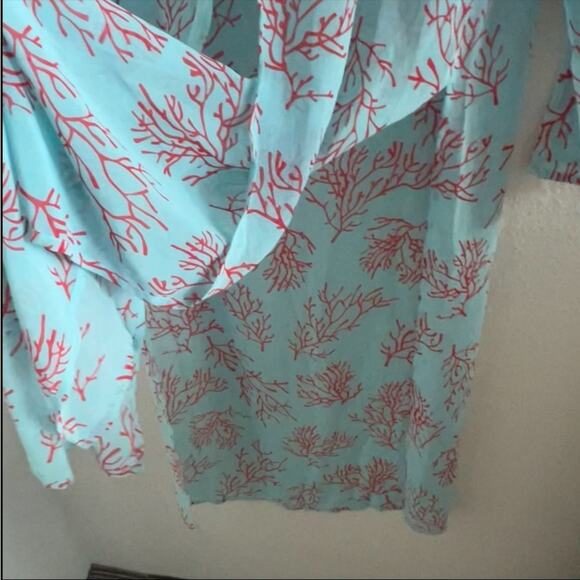 Victoria's Secret Coral Print Ocean Blue Red Kimono Cover Up Swim Beach Pool S/M - Picture 7 of 8